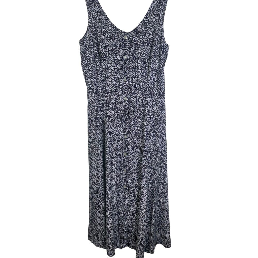 Vintage Express Maxi Dress S Blue White Floral Button Front Made USA 90s Y2k